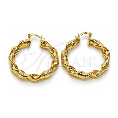 Oro Laminado Medium Hoop, Gold Filled Style Twist and Hollow Design, Diamond Cutting Finish, Golden Finish, 02.170.0021.40
