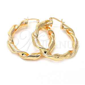 Oro Laminado Medium Hoop, Gold Filled Style Twist and Hollow Design, Diamond Cutting Finish, Golden Finish, 02.170.0021.40