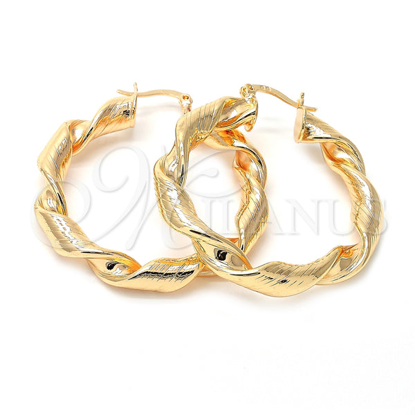 Oro Laminado Medium Hoop, Gold Filled Style Twist and Hollow Design, Diamond Cutting Finish, Golden Finish, 02.170.0021.40