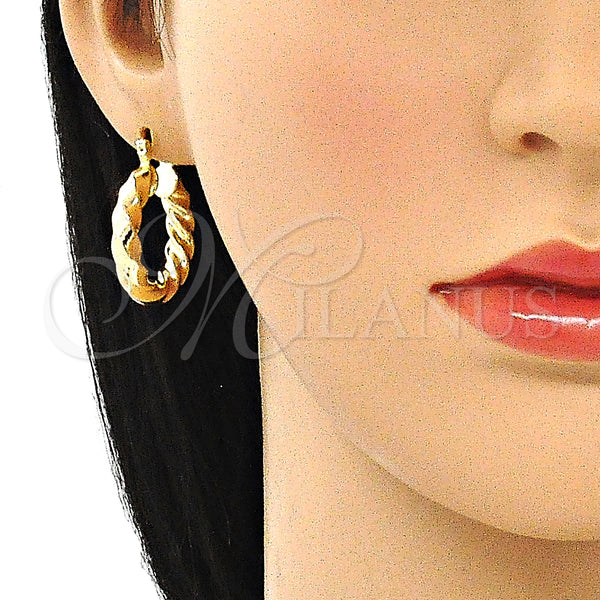 Oro Laminado Small Hoop, Gold Filled Style Twist Design, Polished, Golden Finish, 02.170.0030.25
