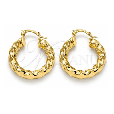 Oro Laminado Small Hoop, Gold Filled Style Twist Design, Polished, Golden Finish, 02.170.0030.25