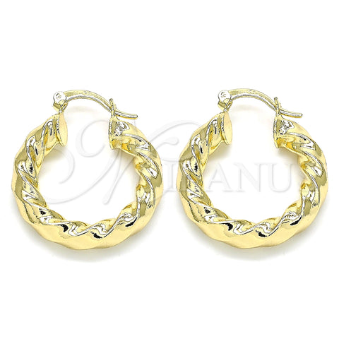 Oro Laminado Small Hoop, Gold Filled Style Twist Design, Polished, Golden Finish, 02.170.0030.25