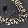 Oro Laminado Fancy Necklace, Gold Filled Style Ball and Flower Design, with White Cubic Zirconia and Gray Pearl, Polished, Golden Finish, 04.105.0012 (18 Inches Length)