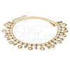 Oro Laminado Fancy Necklace, Gold Filled Style Heart Design, with White Pearl and White Cubic Zirconia, Diamond Cutting Finish, Golden Finish, 04.105.0013 (0.35 Gauge, 02 MM Thickness, 21 Inches Length)