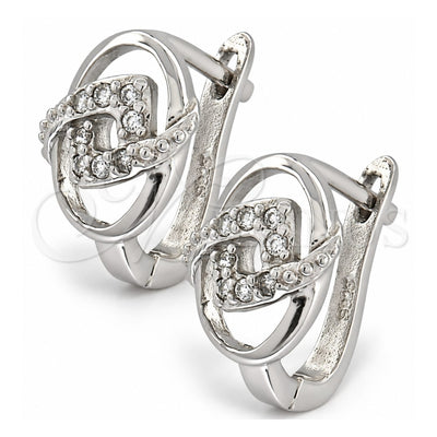 Sterling Silver Huggie Hoop, with White Cubic Zirconia, Polished, Rhodium Finish, 02.176.0024
