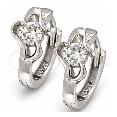 Sterling Silver Huggie Hoop, with White Cubic Zirconia, Polished, Rhodium Finish, 02.176.0025