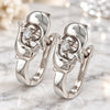 Sterling Silver Huggie Hoop, Dolphin Design, with White Cubic Zirconia, Polished, Rhodium Finish, 02.176.0026