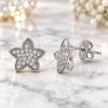 Sterling Silver Stud Earring, Star Design, with White Micro Pave, Polished, Rhodium Finish, 02.176.0031