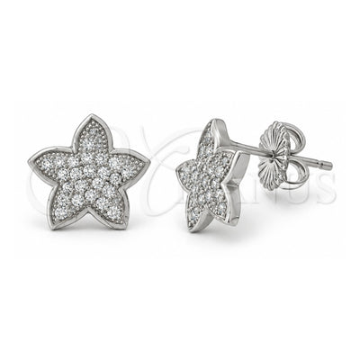 Sterling Silver Stud Earring, Star Design, with White Micro Pave, Polished, Rhodium Finish, 02.176.0031