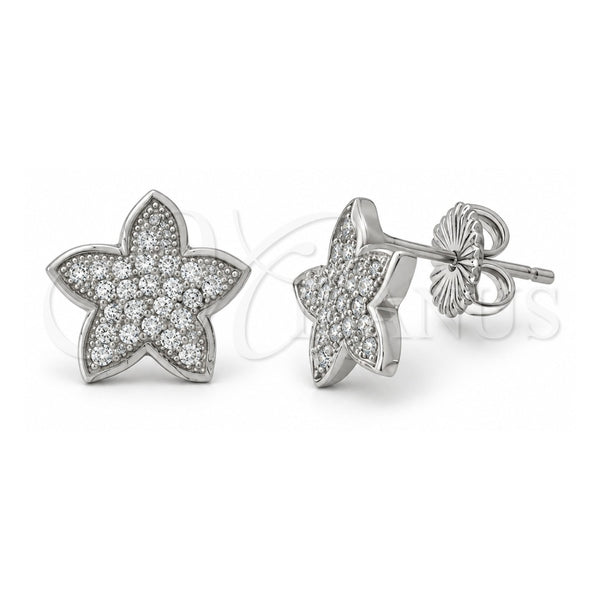 Sterling Silver Stud Earring, Star Design, with White Micro Pave, Polished, Rhodium Finish, 02.176.0031