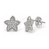Sterling Silver Stud Earring, Star Design, with White Micro Pave, Polished, Rhodium Finish, 02.176.0031