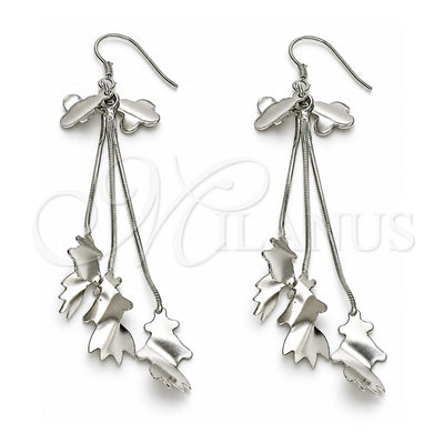 Sterling Silver Long Earring, Leaf Design, Polished, Rhodium Finish, 02.183.0006
