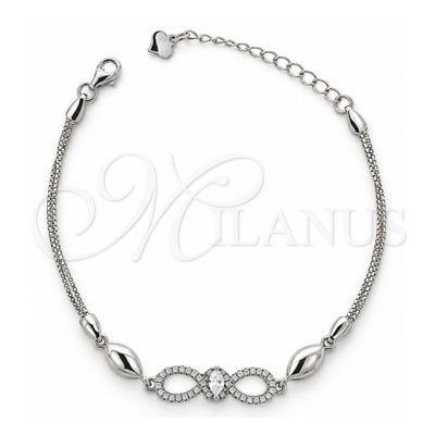 Sterling Silver Fancy Bracelet, Infinite Design, with White Micro Pave and White Cubic Zirconia, Polished, Rhodium Finish, 03.183.0018.06 (6 Inches Length)