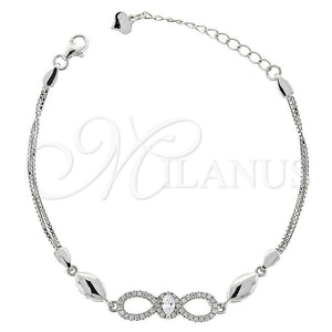 Sterling Silver Fancy Bracelet, Infinite Design, with White Micro Pave and White Cubic Zirconia, Polished, Rhodium Finish, 03.183.0018.06 (6 Inches Length)