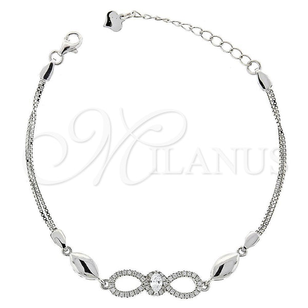 Sterling Silver Fancy Bracelet, Infinite Design, with White Micro Pave and White Cubic Zirconia, Polished, Rhodium Finish, 03.183.0018.06 (6 Inches Length)