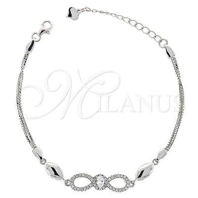 Sterling Silver Fancy Bracelet, Infinite Design, with White Micro Pave and White Cubic Zirconia, Polished, Rhodium Finish, 03.183.0018.06 (6 Inches Length)