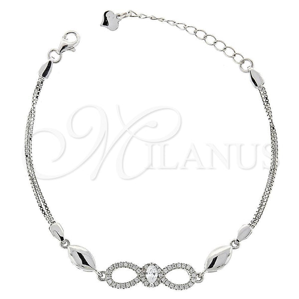 Sterling Silver Fancy Bracelet, Infinite Design, with White Micro Pave and White Cubic Zirconia, Polished, Rhodium Finish, 03.183.0018.06 (6 Inches Length)