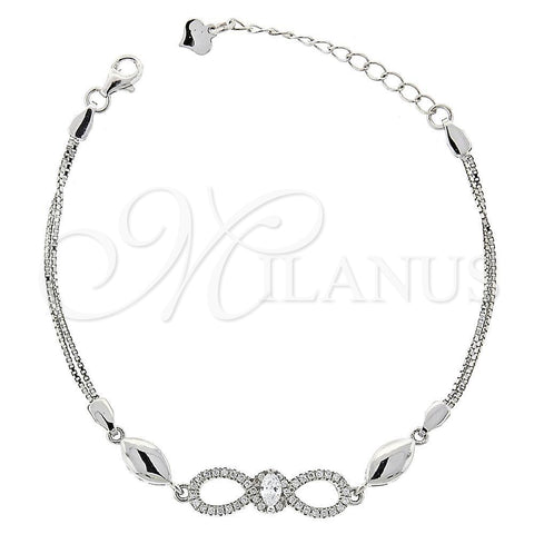 Sterling Silver Fancy Bracelet, Infinite Design, with White Micro Pave and White Cubic Zirconia, Polished, Rhodium Finish, 03.183.0018.06 (6 Inches Length)