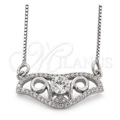 Sterling Silver Pendant Necklace, Teardrop and Box Design, with White Micro Pave and White Cubic Zirconia, Polished, Rhodium Finish, 04.183.0019 (01 MM Thickness, 18 Inches Length)