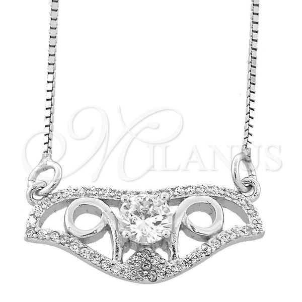 Sterling Silver Pendant Necklace, Teardrop and Box Design, with White Micro Pave and White Cubic Zirconia, Polished, Rhodium Finish, 04.183.0019 (01 MM Thickness, 18 Inches Length)