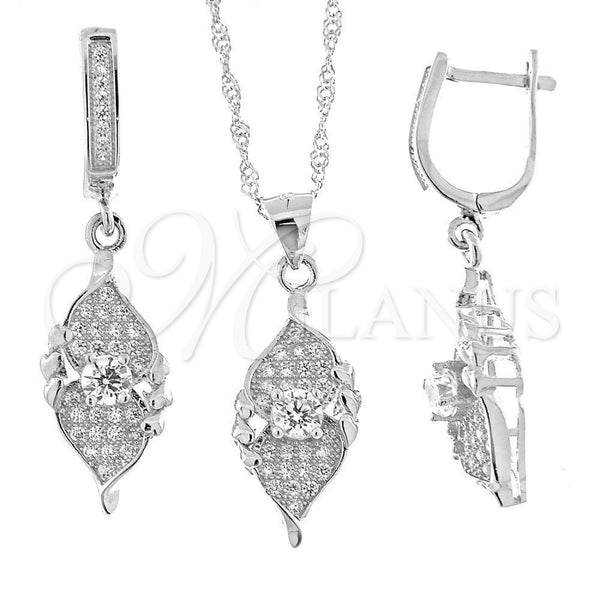 Sterling Silver Earring and Pendant Adult Set, with White Micro Pave and White Cubic Zirconia, Polished, Rhodium Finish, 10.174.0024