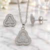 Sterling Silver Earring and Pendant Adult Set, Flower Design, with White Micro Pave, Polished, Rhodium Finish, 10.174.0039