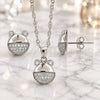 Sterling Silver Earring and Pendant Adult Set, Teddy Bear Design, with White Micro Pave, Polished, Rhodium Finish, 10.174.0047