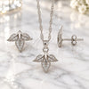 Sterling Silver Earring and Pendant Adult Set, Leaf Design, with White Micro Pave, Polished, Rhodium Finish, 10.174.0049