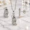 Sterling Silver Earring and Pendant Adult Set, with White Micro Pave, Polished, Rhodium Finish, 10.174.0057