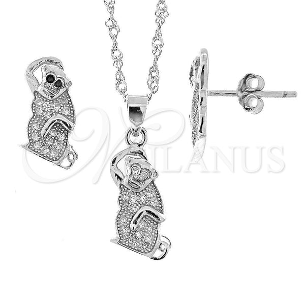 Sterling Silver Earring and Pendant Adult Set, with White Micro Pave, Polished, Rhodium Finish, 10.174.0057