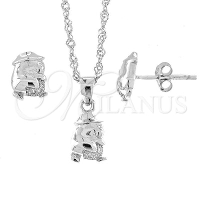Sterling Silver Earring and Pendant Adult Set, with White Micro Pave, Polished, Rhodium Finish, 10.174.0063 for wholesale, main product view