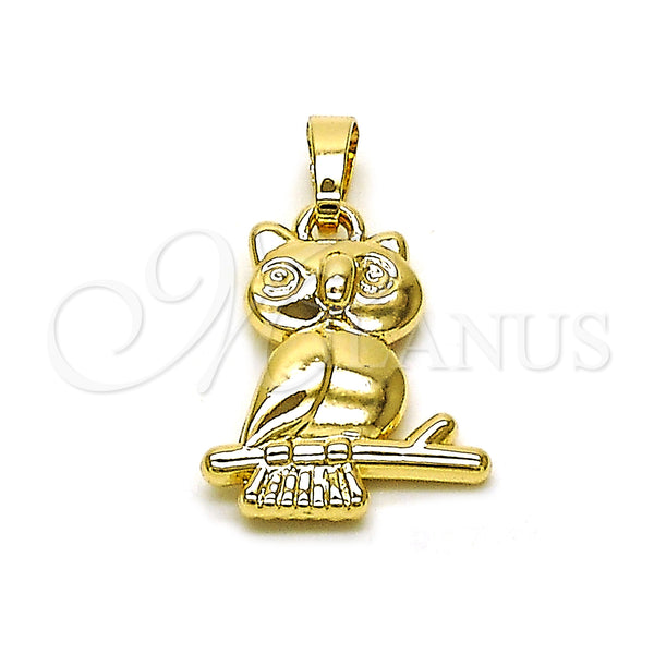 Oro Laminado Fancy Pendant, Gold Filled Style Owl Design, Polished, Golden Finish, 05.178.0002