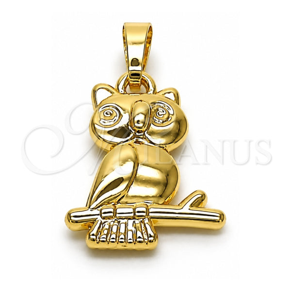 Oro Laminado Fancy Pendant, Gold Filled Style Owl Design, Polished, Golden Finish, 05.178.0002