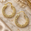 Oro Laminado Small Hoop, Gold Filled Style Greek Key Design, Diamond Cutting Finish, Golden Finish, 02.163.0007