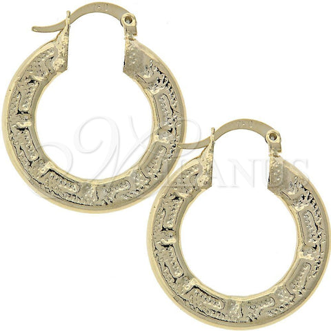 Oro Laminado Small Hoop, Gold Filled Style Greek Key Design, Diamond Cutting Finish, Golden Finish, 02.163.0007
