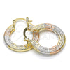 Oro Laminado Small Hoop, Gold Filled Style Greek Key Design, Diamond Cutting Finish, Tricolor, 02.163.0007.1.25