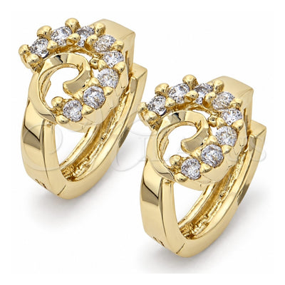 Oro Laminado Huggie Hoop, Gold Filled Style with White Cubic Zirconia, Polished, Golden Finish, 02.165.0052