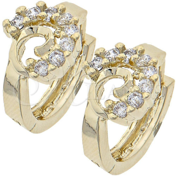 Oro Laminado Huggie Hoop, Gold Filled Style with White Cubic Zirconia, Polished, Golden Finish, 02.165.0052