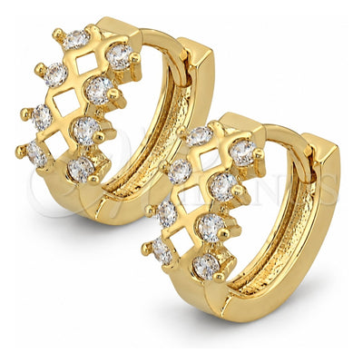 Oro Laminado Huggie Hoop, Gold Filled Style with White Cubic Zirconia, Polished, Golden Finish, 02.165.0062