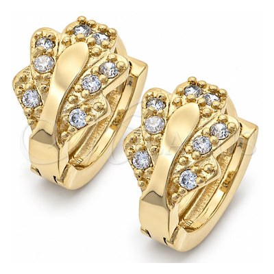Oro Laminado Huggie Hoop, Gold Filled Style Butterfly Design, with White Cubic Zirconia, Polished, Golden Finish, 02.165.0057