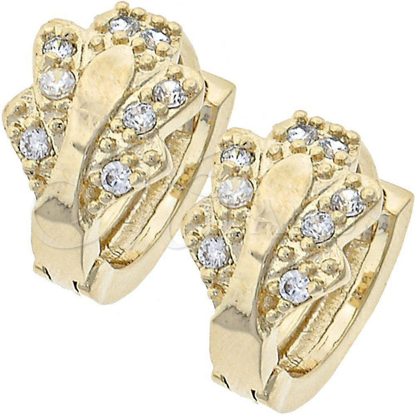 Oro Laminado Huggie Hoop, Gold Filled Style Butterfly Design, with White Cubic Zirconia, Polished, Golden Finish, 02.165.0057