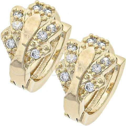 Oro Laminado Huggie Hoop, Gold Filled Style Butterfly Design, with White Cubic Zirconia, Polished, Golden Finish, 02.165.0057