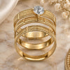 Oro Laminado Wedding Ring, Gold Filled Style Triple Design, with White Cubic Zirconia, Diamond Cutting Finish, Golden Finish, 5.164.001.05 (Size 5)