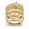 Oro Laminado Wedding Ring, Gold Filled Style Triple Design, with White Cubic Zirconia, Diamond Cutting Finish, Golden Finish, 5.164.001.05 (Size 5)