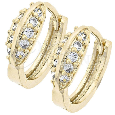 Oro Laminado Huggie Hoop, Gold Filled Style Leaf Design, with White Cubic Zirconia, Polished, Golden Finish, 02.165.0046