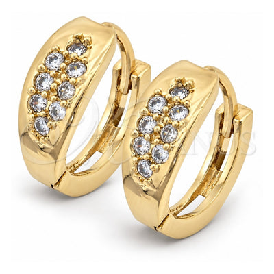 Oro Laminado Huggie Hoop, Gold Filled Style with White Cubic Zirconia, Polished, Golden Finish, 02.165.0048