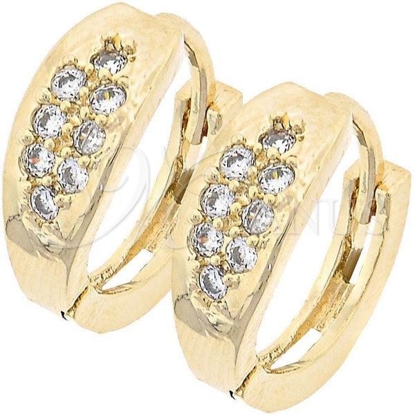Oro Laminado Huggie Hoop, Gold Filled Style with White Cubic Zirconia, Polished, Golden Finish, 02.165.0048