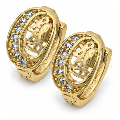 Oro Laminado Huggie Hoop, Gold Filled Style with White Micro Pave, Polished, Golden Finish, 02.165.0055