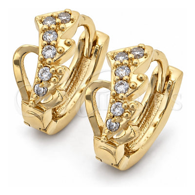 Oro Laminado Huggie Hoop, Gold Filled Style Heart and Leaf Design, with White Cubic Zirconia, Polished, Golden Finish, 02.165.0056