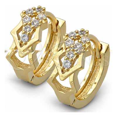 Oro Laminado Huggie Hoop, Gold Filled Style with White Cubic Zirconia, Polished, Golden Finish, 02.165.0069